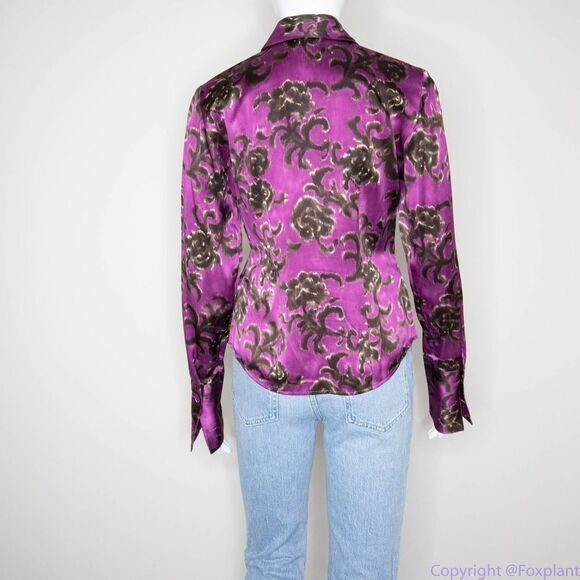 Linda Allard Ellen‎ tracy silk floral print purple shirt, size Petite 2 - Picture 13 of 16